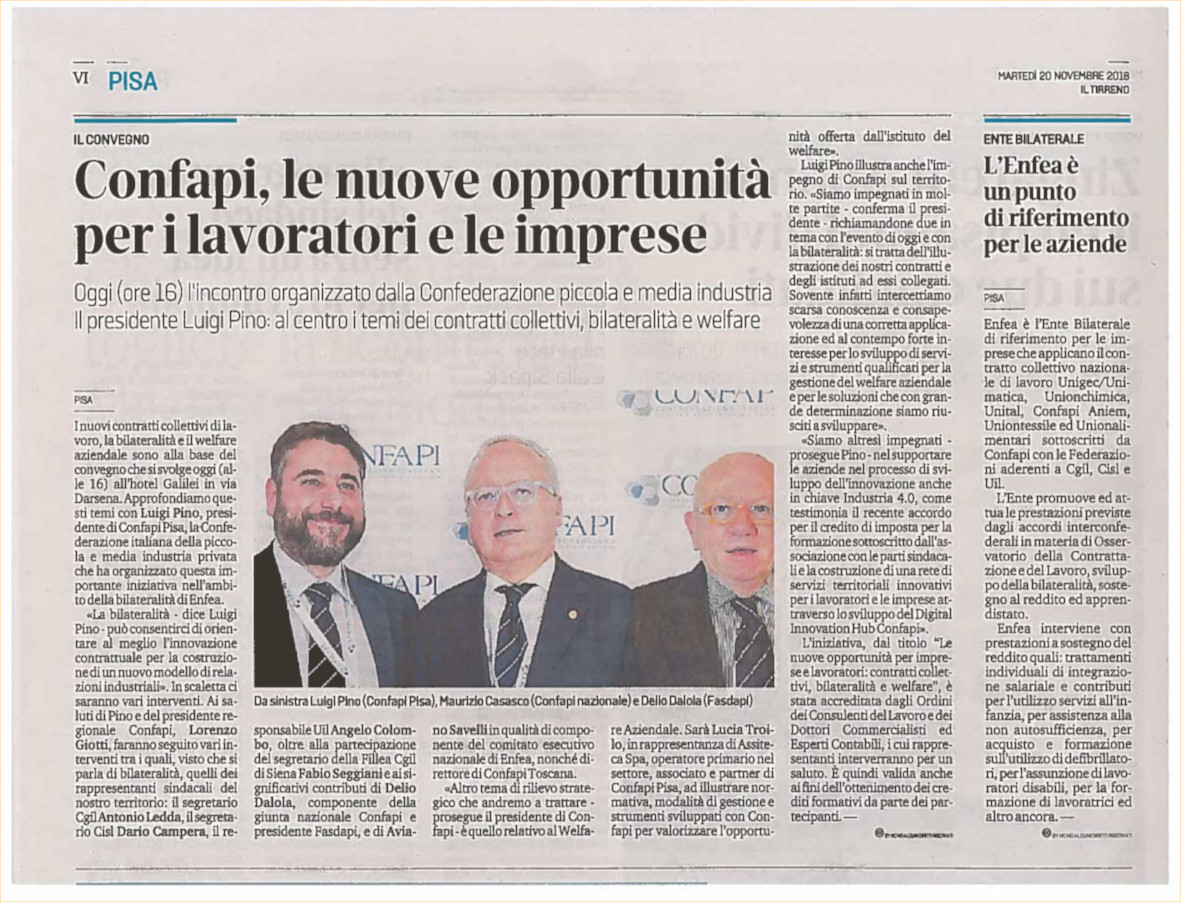 IL TIRRENO 20 11 2018 CONVEGNO CONFAPI PISA