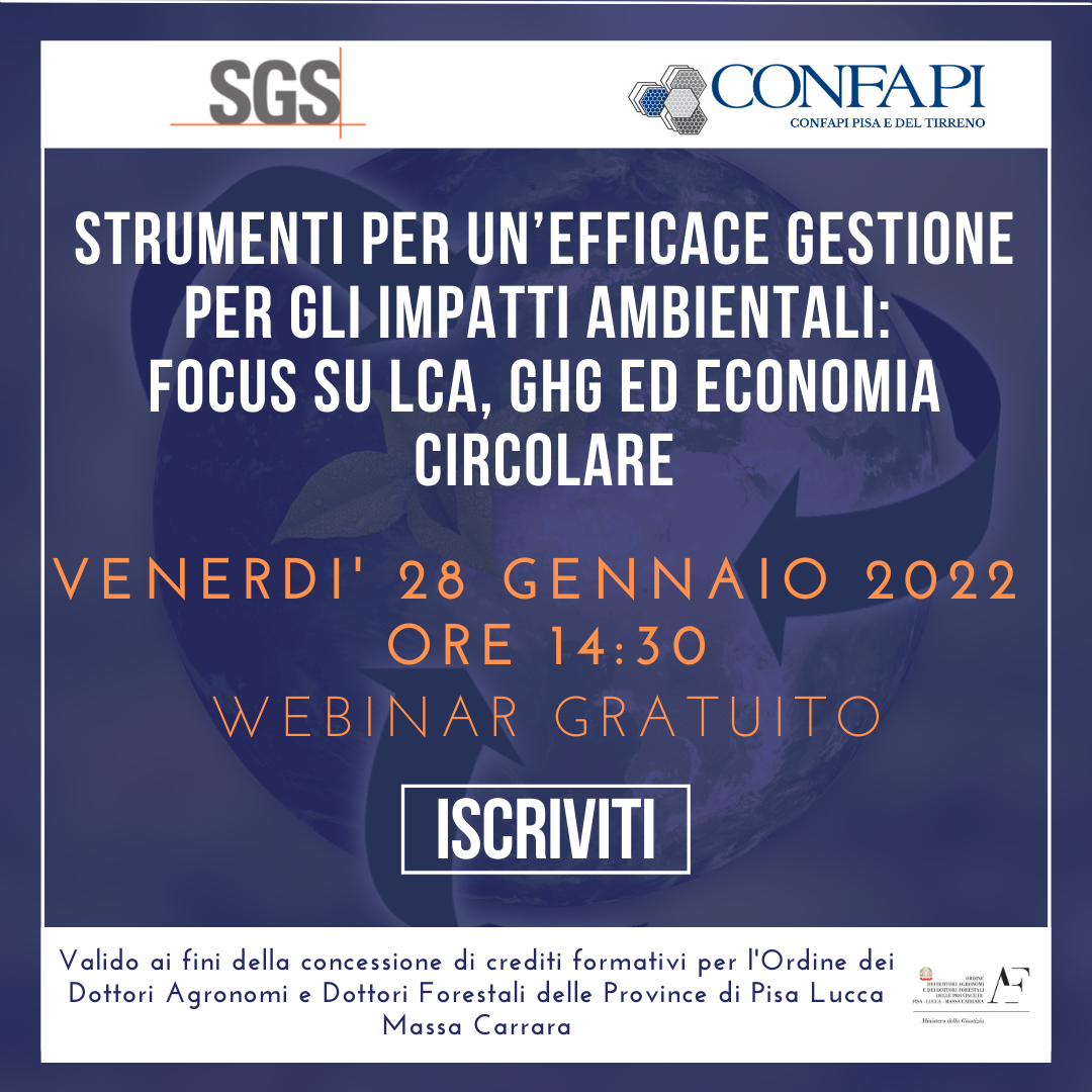 WEBINAR PER LE IMPRESE - GESTIONE DEGLI IMPATTI AMBIENTALI / 28 GENNAIO Confapi Pisa e del Tirreno